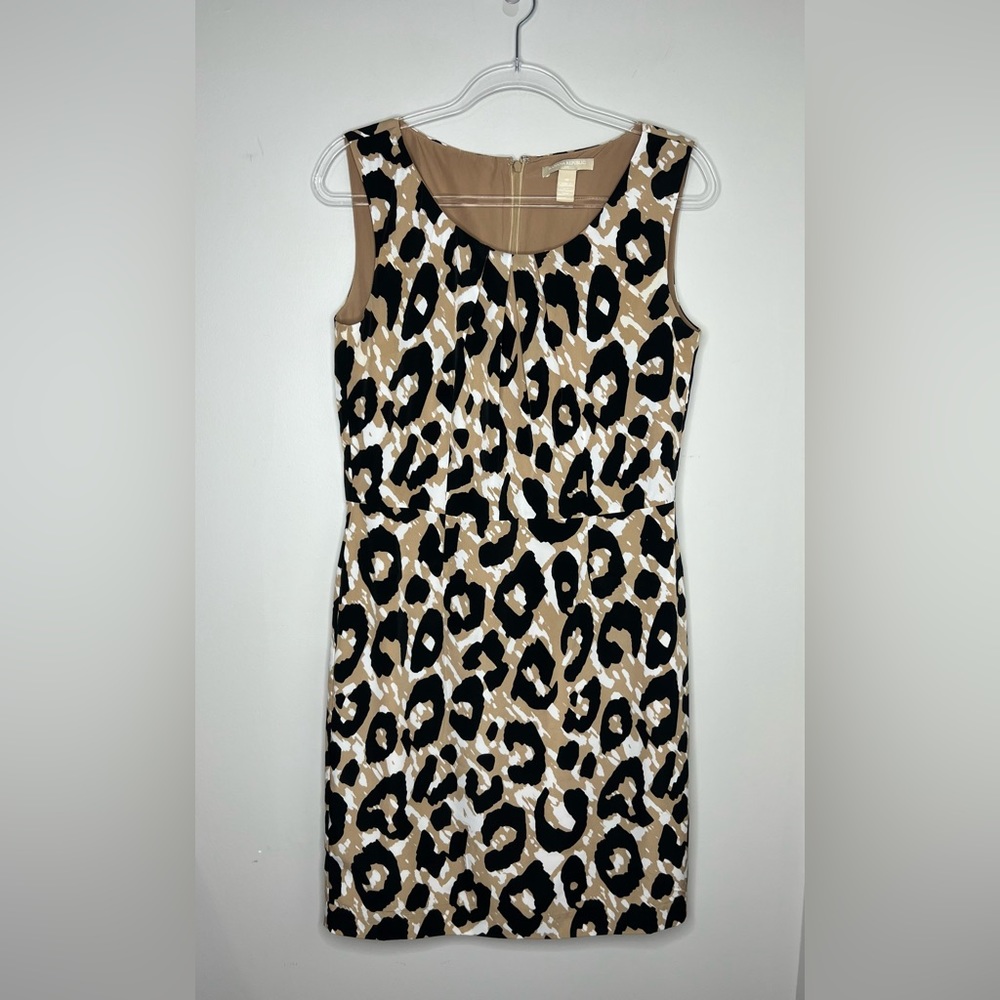 Banana Republic cheetah/leopard print black/tan/white dress. Size - 10. Pleats. - Picture 2 of 5